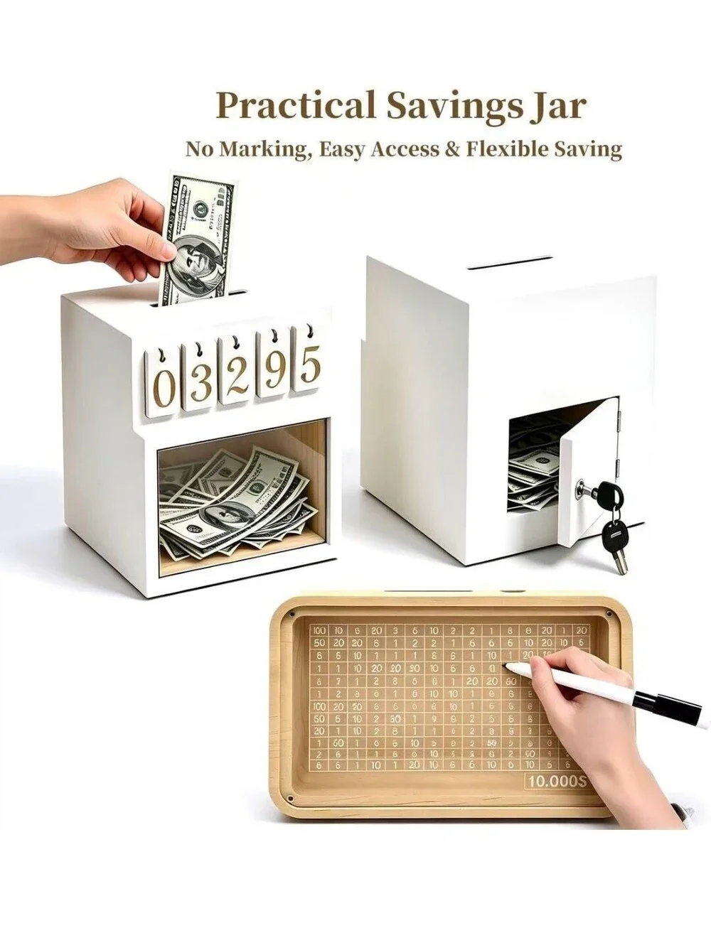Counting & Challenge Bank Money Box with Lock – Track Savings Goals